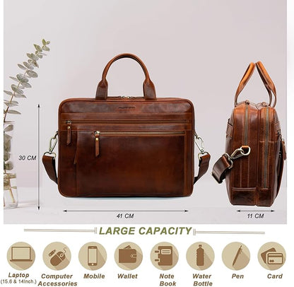 Marc Peter Laptop Bag Los Angeles I Leather Shoulder bag for 15.6 inch Laptop I Briefcase for men and women