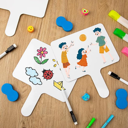 6Packs Dry Erase Paddles with Handle, 6Pcs Double Sided Answer Paddle White Boards with 6 Markers and 6 Erasers for Teaching Meeting Supplies