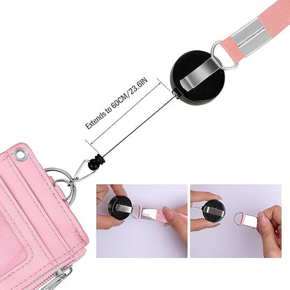 Cute ID Badge Holder Retractable Lanyard Reel Clip with Heavy Duty Carabiner,5 Card Slots in2 Sided with Key Ring and Zipper for Students Teens Boys Girls Office Staff Women (Purple Girl)