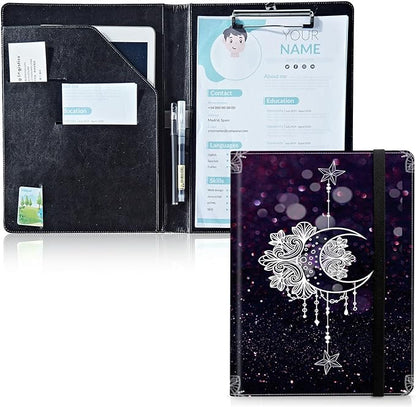 Padfolio Folder with Clipboard,Portfolios Organizer Clipboards with Storage Clipboard Writing Pad PU Leather Conference Document Organizer with Business Card Holder,Moonflower