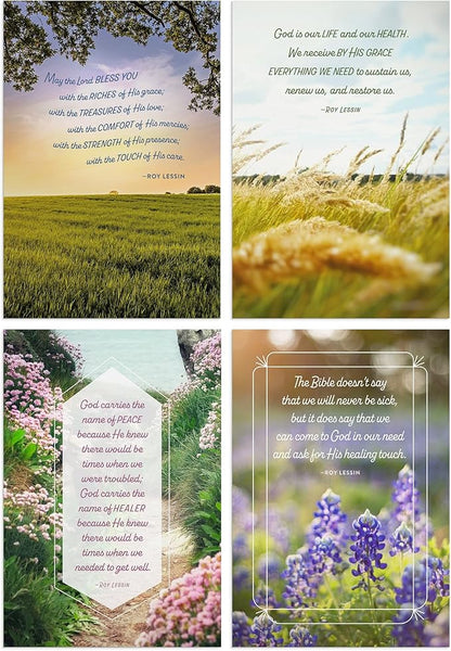 DaySpring - Roy Lessin - May the Lord Bless You - 4 Landscape Design Assortment with Scripture - King James Version - 12 Get Well Boxed Cards & Envelopes (U1206)