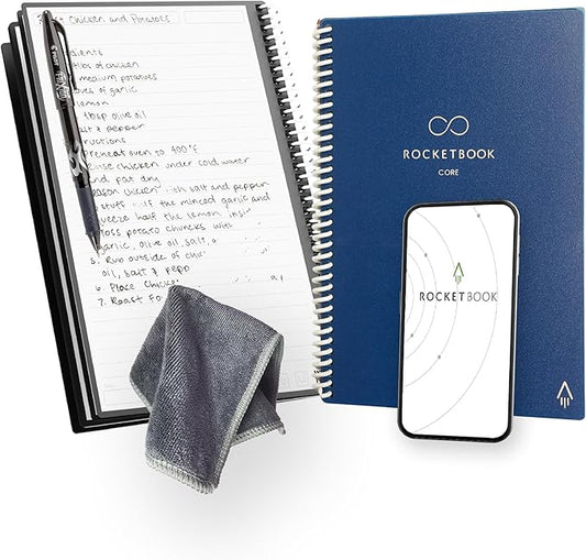 Rocketbook New Core Reusable Spiral Notebook, Executive Size 6x8.8, Navy Blue - Lined Pages, App-Connected, Erasable, Durable Cover, Ideal for School, Work, and Creative Projects (Pack of 1)