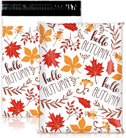 100 Pcs Fall Poly Mailers 10 x 13 Inch Hello Autumn Maple Leaves Mailing Bags Thanksgiving Orange Self-Sealing Plastic Packaging Envelopes Bags Shipping Bags for Small Business Clothing