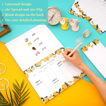 Weekly Planner Notepad Tear Off Set of 2 Weekly Calendar Pad 52 Undated To Do List Notepad Sheets Desk Planner Planning Pads Productivity Tracker for Work Goals Notes Schedule Ideas, Yellow