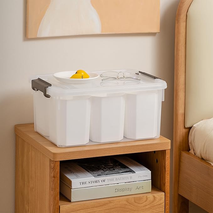 Citylife 17 QT Plastic Storage Bins Clear Storage Box with Lids Multipurpose Stackable Storage Containers for Organizing Tool, Craft, Crayon, 4 Packs