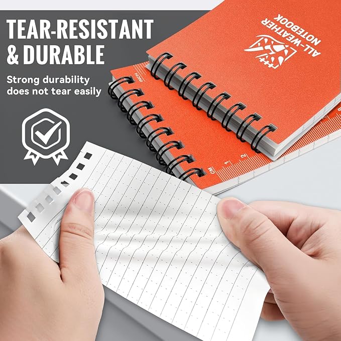 POPYOLA 1 Pack Waterproof Pocket Notebook, 3x5 Pocket Notepad, All Weather Mini Spiral Notepad, Write in the Rain Police Notepad with 100 Squared Pages for Outdoor Home Office School, Orange