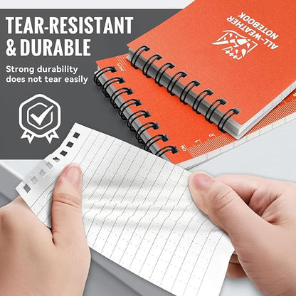 POPYOLA 1 Pack Waterproof Pocket Notebook, 3x5 Pocket Notepad, All Weather Mini Spiral Notepad, Write in the Rain Police Notepad with 100 Squared Pages for Outdoor Home Office School, Orange