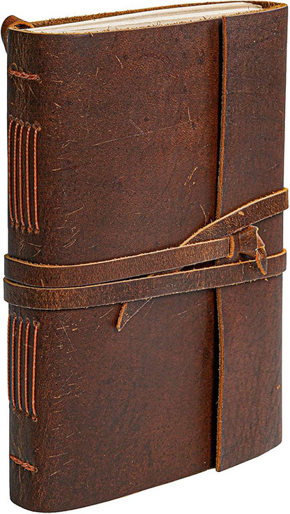 Leather Notebook - Rustic Handmade Vintage Leather Bound Journals for Men and Women - Leather Craft Unlined Paper 300 Pages, Leather Book Diary Pocket Notebook, Diary to Write in (7.5" x 10" Inch)