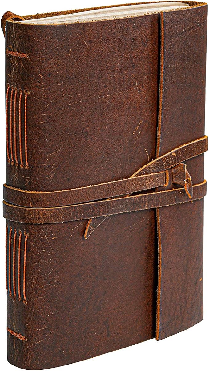 Leather Journal Notebook（6x8 in） - Vintage Leather Bound Journals Handmade Rustic Finish Book for Men and Women Unlined Leather Craft Paper 300 Pages, Leather Notepad Diary, Pocket Diary to Write in