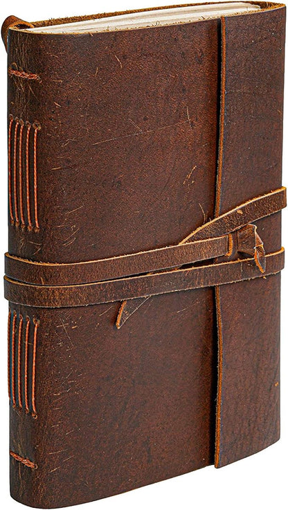 Leather Journal Notebook（6x8 in） - Vintage Leather Bound Journals Handmade Rustic Finish Book for Men and Women Unlined Leather Craft Paper 300 Pages, Leather Notepad Diary, Pocket Diary to Write in