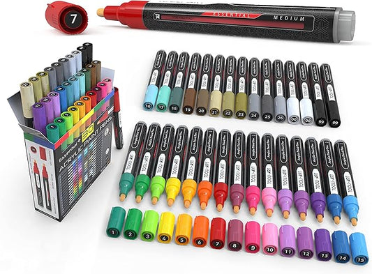 Acrylic Markers, Paint Pens Assorted Vibrant Markers for Rock Painting, Canvas, Glass, Mugs, Wood, Ceramic, Fabric, Metal, Scrapbooking. Non Toxic, Quick Dry, Multi-Surface, Lightfast (MEDIUM)