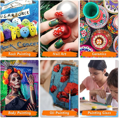 100 Pcs Paint Brushes Set for Acrylic Painting, 50 Pcs Flat and 50 Pcs Round Art Paint Brushes, Painting Brushes for Kids Adults Oil Watercolor Rock Painting Body Face Nail Art