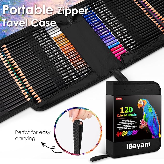 iBayam Art Supplies Sketching Kits, 123-Pack Colored Pencils Set with 3-Color Sketch Book, Coloring Book, Travel Case, Professional Artist Drawing Pencils Art Set Gift for Adults Kids Teens Girls Boys