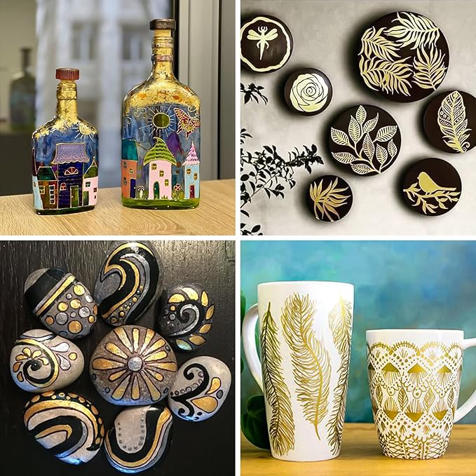 SFAIH Gold Paint Markers Paint Pens - 4 Pack 2-3MM Medium Tip Metallic Acrylic Markers for Rock Painting, Wood, Metal, Fabric, Plastic, Canvas, Glass, Ceramic, Diy Crafts, Drawing, Tire