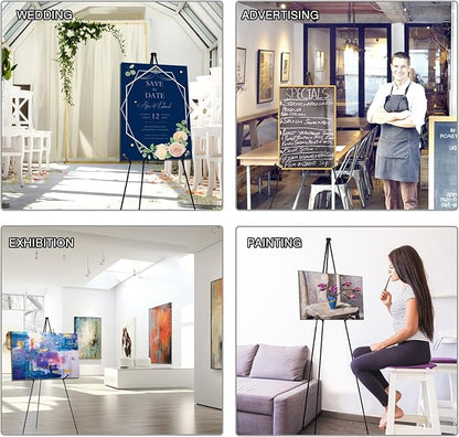 AROIC 63" Easel Stand for Display, 3 Pack Portable Foldable Metal Easel, Easels for Signs Wedding Logos,Arts, Painting,Adjustable Floor Easels with 3 Storage Bag