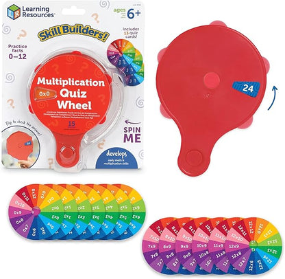 Learning Resources Skill Builders! Multiplication Quiz Wheel, Math Fidget Toy, Number Flash Cards, Math Fidget Spinner, Ages 6+, 15 Pieces