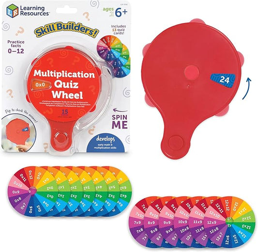 Learning Resources Skill Builders! Multiplication Quiz Wheel, Math Fidget Toy, Number Flash Cards, Math Fidget Spinner, Ages 6+, 15 Pieces