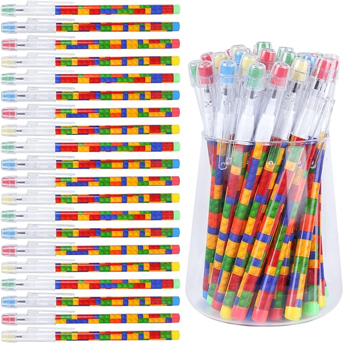 Kolewo4ever 48pcs HB Building Block Pencils Translucent Pencil Multicolor Non Sharpening Pencils Pop Up Plastic Pencils for Exams, School, Office, Sketching Learning Activities