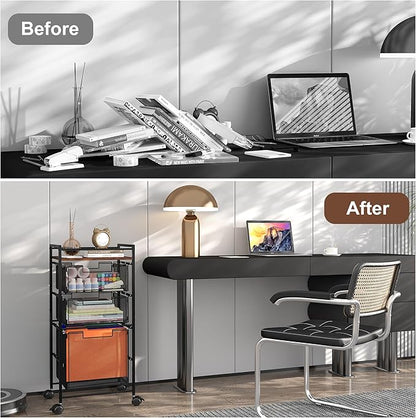 EasyPAG Rolling File Cabinet, Metal File Organizer Storage Cart, Mobile File Cart with Removable Drawers with 4 Swivel Casters Rolling Wheels Cart, 1 File Drawer and 2 Small Drawers, Black