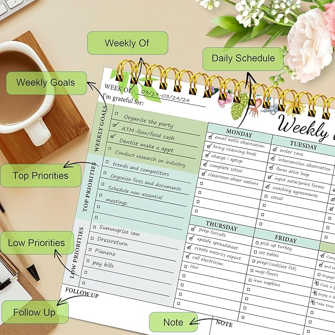 Weekly To Do List Notepad - Weekly Planner Notepad Undated 52 Sheets, 8.5"×11" Weekly Desk Planner for Women & Man, To Do List Notebook for Work Home, Perfect for Weekly Tasks and Goal Setting