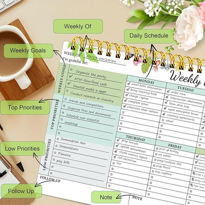 Weekly To Do List Notepad - Weekly Planner Notepad Undated 52 Sheets, 8.5"×11" Weekly Desk Planner for Women & Man, To Do List Notebook for Work Home, Perfect for Weekly Tasks and Goal Setting