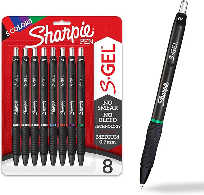 Sharpie S-Gel, Gel Pens, Drawing Pens, Gel Ink Pens For Journaling, Writing Pens, Coloring Pens, Medium Point Pens (0.7Mm), Assorted Colors, 8 Count