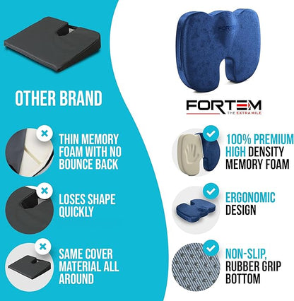 FORTEM Seat Cushion and Lumbar Support for Office Chair, Desk Chair Cushion, Memory Foam Office Chair Cushion, Non Slip Sitting and Back Pillow for Gaming, Car Seat Cushion, Chair Pad