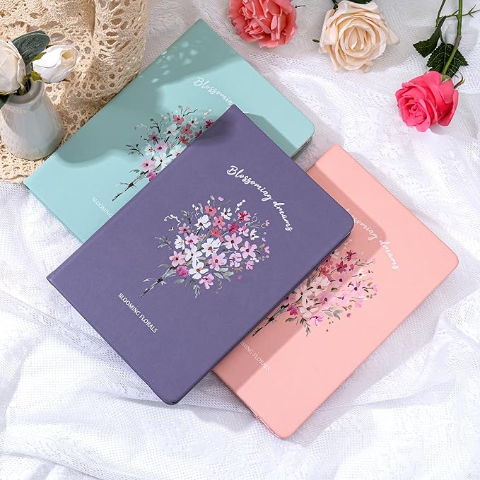 Lined Journal Notebook for Women 320 Pages Thick Floral Diary A5 Aesthetic Hardcover Journaling Notebooks for Writing with Gift Box, 5.7 x 8.3 In, Purple
