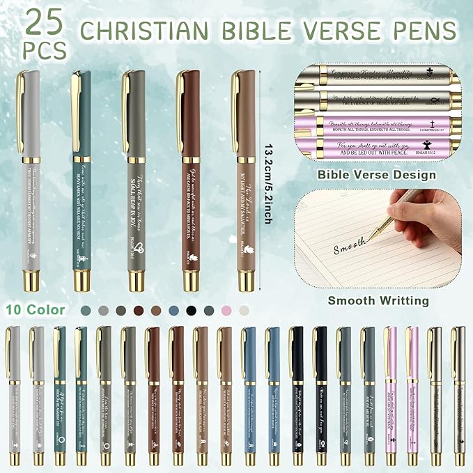 25 Sets Christian Church Gifts,Bible Emergency Numbers Bookmarks and Bible Verse Neutral Gel Pens Bulk Religious Pens Bookmarks for Church Gifts Student Pastor Sunday School Favors