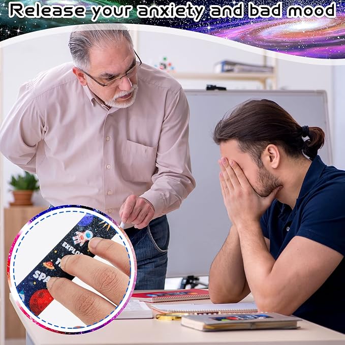 36 Pieces Anxiety Sensory Stickers Cute Fidget Textured Strips Toys Anti Stress Tactile Rough Sensory Calm Textured Strips Adhesives Anxiety Relief for Adults Teens Desk Classroom (Spaceman Style)