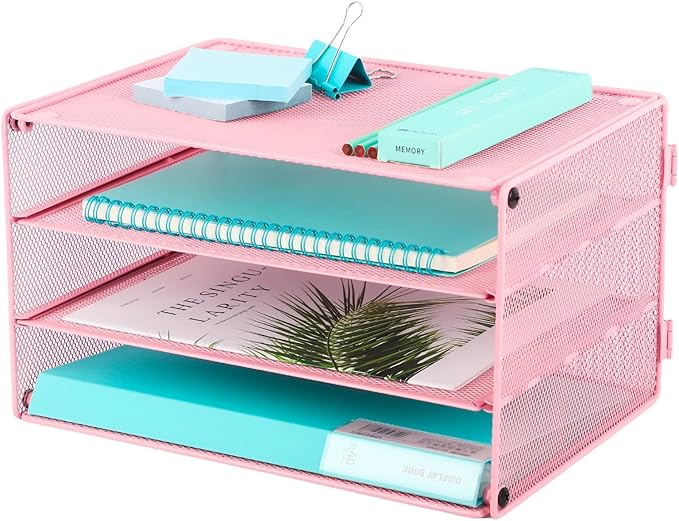EASEPRES 3 Tier Paper Organizer Tray, Pink
