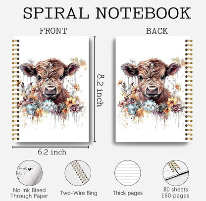 Highland Cow Notebook Journal - Highland Cow Gifts, Floral Spiral Journal Notebook 5.5×8.3, Cow Gifts for Cow Lovers, Cow Gifts for Women, 164 Pages