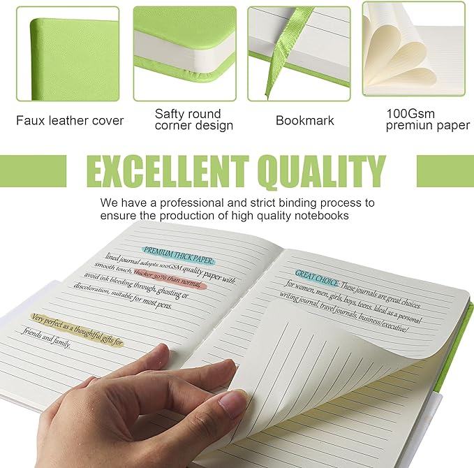 Lined Journal Notebook, (Grass Green), 160 Pages, Medium 5.7 inches x 8 inches - 100 gsm Thick Paper, Hardcover