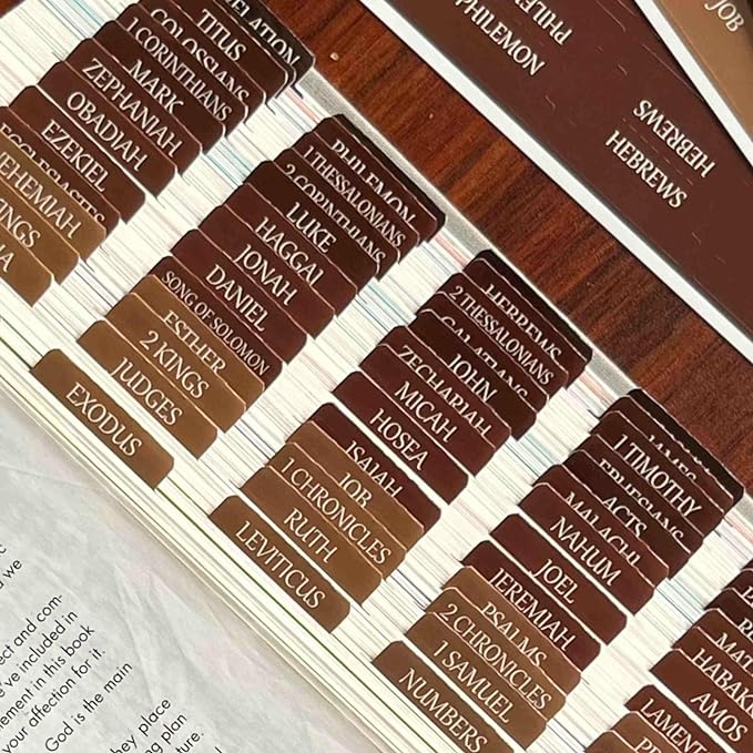 Thinkor Reposition Bible Tabs, Large Print Lanimated Stickers, Easy to Read and Apply Bible Tabs for Women and Man (Four Brown)