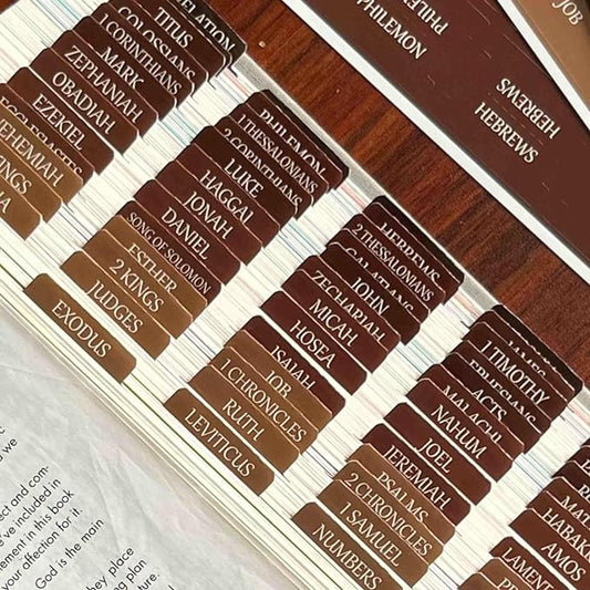 Thinkor Reposition Bible Tabs, Large Print Lanimated Stickers, Easy to Read and Apply Bible Tabs for Women and Man (Four Brown)