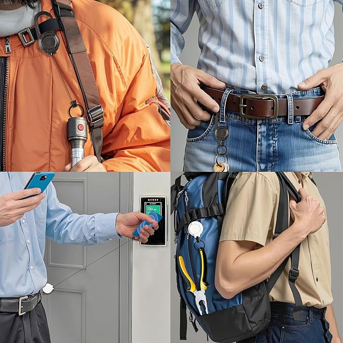 Heavy Duty Retractable Keychain,Multitool Carabiner Badge Holder,Tactical ID Badge Reel with 23.6” Steel Retractable Cord for Men and Women（Black and White Combo）