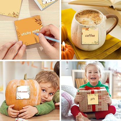 16 Pieces Fall Sticky Notes Fall Boho Style Design Self-Adhesive Note Pads Sticky Memo Notes for School Office Home Supplies Students Teachers Present