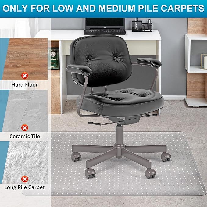 Office Chair Mat for Carpets, Desk Chair Mat for Low Pile Carpeted Floors, Heavy Duty Transparent Office Floor Mat for Office Chair on Carpet, for Work, Home, Gaming (47" X 59" Rectangle)