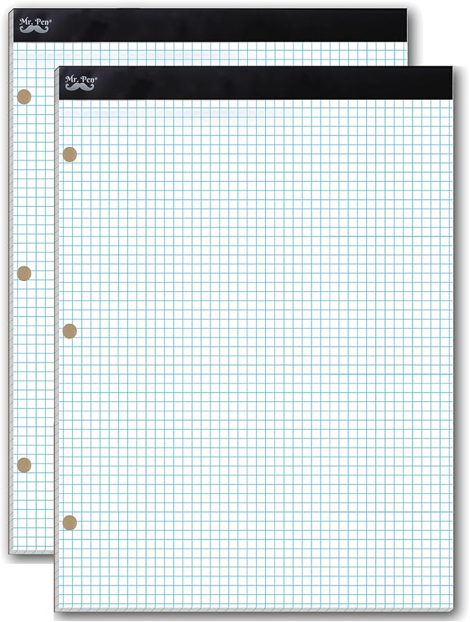 Mr. Pen- Graph Paper, 2 Pack of 55 Sheets, 8.5"x11", 4x4 (4 Squares Per Inch), 3-Hole Punched, Graphing Paper, Grid Paper Pad, Math Graph Paper Pad, Drafting Paper, Computation Pads, Square Paper
