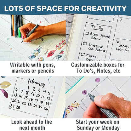 Undated Monthly Calendar Planner Stickers Compatible with A5 Bullet Dot Grid Journals (5.3 x 7.7") - 12-Month Calendars Cute Floral Illustrations, Flower Journal Supplies, Templates, Agenda Layouts