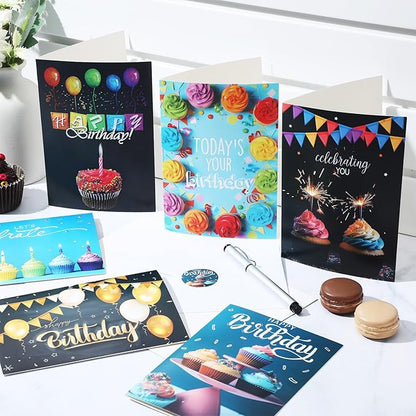 200 Set Unique Happy Birthday Card Bulk with Envelope and Sticker Blank Greeting Card Large 5 x 7 Inch Suitable for Office Kids Women Men, 20 Styles(Classic Style)