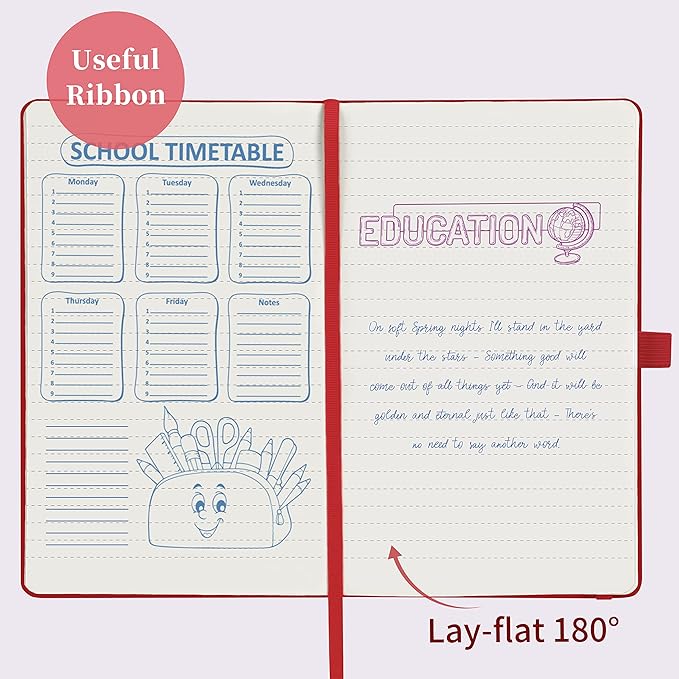 Ruled Notebook/Journal - Classic Lined Journal/Notebook, 5.3'' x 8.26'', Hardcover with Thick Paper, Banded + Pen Holder +Inner Pocket - Red