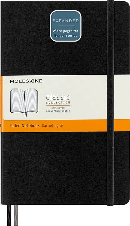 Moleskine Classic Expanded Notebook, Soft Cover, Large (5" x 8.25") Ruled/Lined, Black, 400 Pages