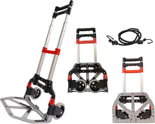 Folding Hand Truck with 2 Silent TPR Wheels, 165lbs Capacity Lightweight Portable Folding Dolly Multi-fuctional Foldable Hand Cart Heavy Duty Utility Cart for Home Office and Travel Use