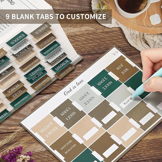 Bible Tabs for Women & Men, Laminated Bible Tabs for Study Bible, Large Print Neutral Bible Tabs for Easy Navigation, Bible Index Tabs, 66 Tabs Old & New Testament, Extra 9 Blank Tabs - Winter Wood