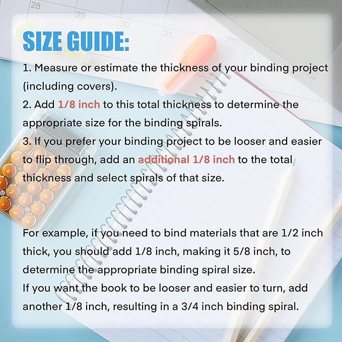 TOTiyea 100 Pack Plastic Spiral Binding Coils, Multi Sizes, 4:1 Pitch, Black, Plastic Binding Spirals (8mm+10mm+12mm+16mm+20mm+25mm, Multi Capacity)