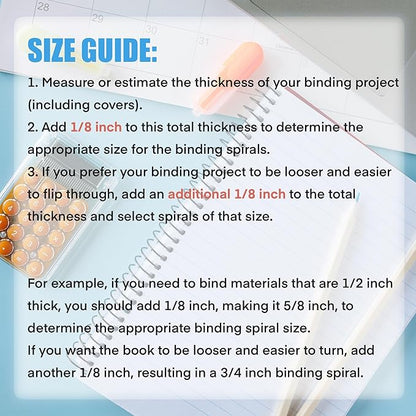TOTiyea 100 Pack Plastic Spiral Binding Coils, Multi Sizes, 4:1 Pitch, Black, Plastic Binding Spirals (8mm+10mm+12mm+16mm+20mm+25mm, Multi Capacity)