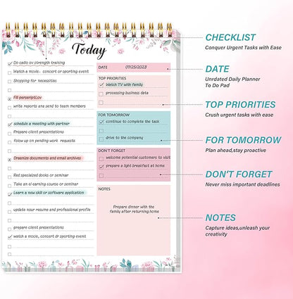 To Do List Notepad - To Do List Notebook for Work with 52 Sheets, 6.5" x 9.8" Checklist Productivity Organizer with Hourly Schedule for Task Management-Roseous