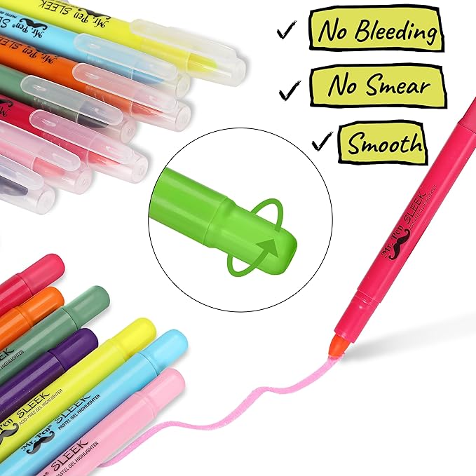 Mr. Pen Gel Highlighters Assorted Colors - 16 Pcs (8 Pastel & 8 Vibrant), No Bleed Bible Highlighters