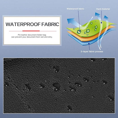 Toplive Document File Folder, Waterproof PU Leather A4 Letter Envelope Folder Case File Organizer Dual Layers Stylish Document Holder with 8 Card Holder 2 Pen Loop for Travel Office School, Black